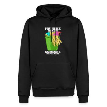 Ich bin hier, weil jemand ein Chaos angerichtet ha - Männer Premium Bio Hoodie - Schwarz - Vorne - Nico (187cm)