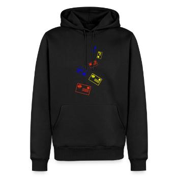 Briefmarke Bunt - Männer Premium Bio Hoodie - Schwarz - Vorne - Nico (187cm)