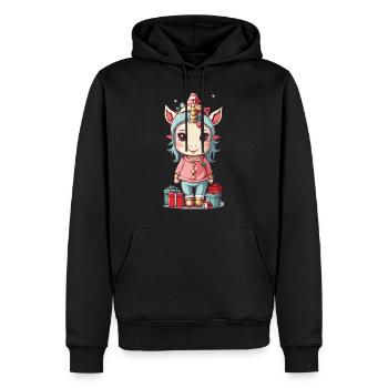 Weihnachtliches Einhorn Glück Zauber im Winter - Männer Premium Bio Hoodie - Schwarz - Vorne - Nico (187cm)