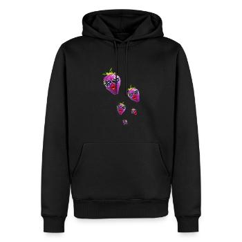 Erdbeere, pink, popart, kunst,artwork,nerd, comic - Männer Premium Bio Hoodie - Schwarz - Vorne - Nico (187cm)