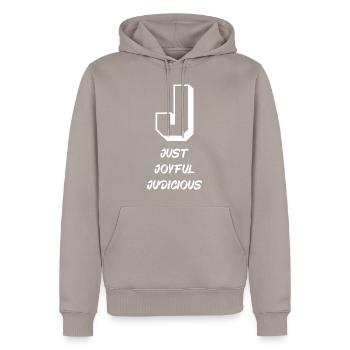 Lettre et caractères (J) - Sweat à capuche Premium bio Homme - taupe - Devant - Nico (187cm)