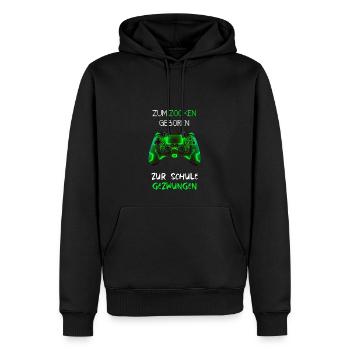 Zum zocken geboren, zur Schule gezwungen - Männer Premium Bio Hoodie - Schwarz - Vorne - Nico (187cm)