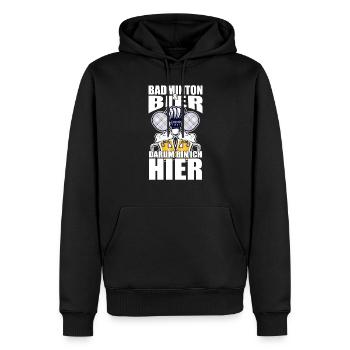 Lustiger Spruch Badminton Bier darum bin ich hier - Männer Premium Bio Hoodie - Schwarz - Vorne - Nico (187cm)
