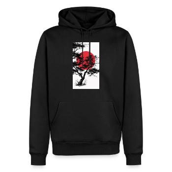 Dunkler Baum im Manga-Stil mit roter Sonne - Männer Premium Bio Hoodie - Schwarz - Vorne - Nico (187cm)