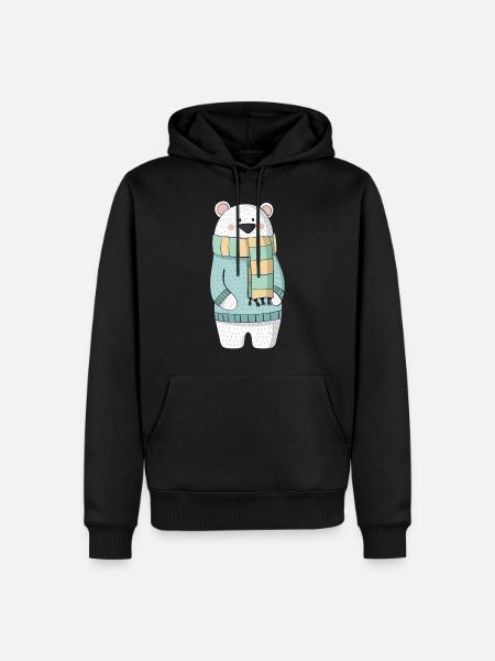 Eisbär mit Schal und Pullover - Männer Premium Bio Hoodie - Schwarz