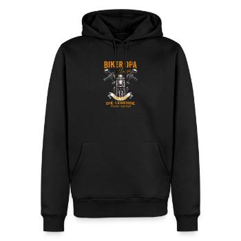 Biker Opa – Die Legende fährt weiter - Männer Premium Bio Hoodie - Schwarz - Vorne - Nico (187cm)