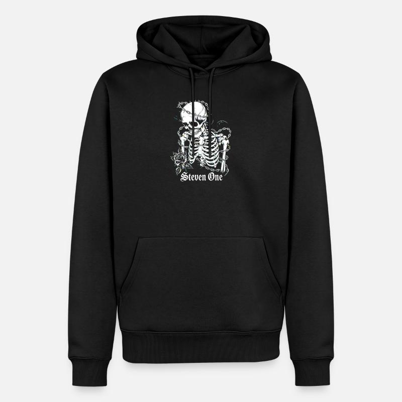 Squelette avec chaîne et fleur - Sweat à capuche Premium bio Homme - noir