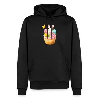 Cute Easter Bunny Cupcake with Colorful Easter Eggs - Men’s Premium Organic Hoodie - black - Front - Nico (187cm)