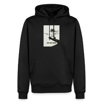 Fahr einfach weiter Motorradabenteuer - Männer Premium Bio Hoodie - Schwarz - Vorne - Nico (187cm)