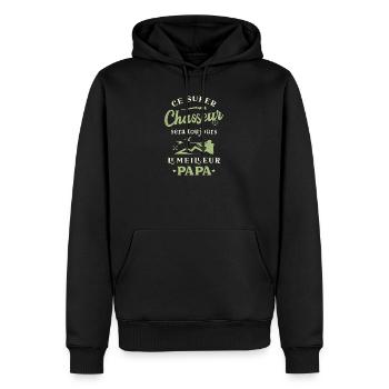Papa Chasseur, Chasse Vintage Humour - Sweat à capuche Premium bio Homme - noir - Devant - Nico (187cm)