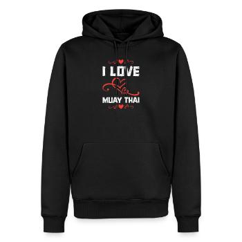 Ich liebe Muay Thai Herzdesign - Männer Premium Bio Hoodie - Schwarz - Vorne - Nico (187cm)