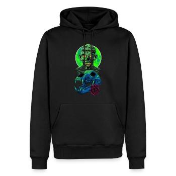 Totenkopf Zombie mit Blume - Männer Premium Bio Hoodie - Schwarz - Vorne - Nico (187cm)