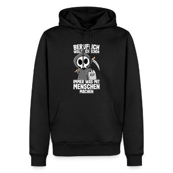Beruflich wollte ich was mit Menschen Sensenmann - Männer Premium Bio Hoodie - Schwarz - Vorne - Nico (187cm)