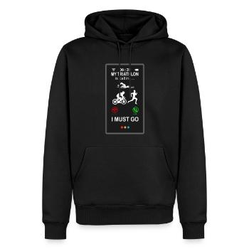Triathlon is Calling witziger Lustig Spruch - Männer Premium Bio Hoodie - Schwarz - Vorne - Nico (187cm)