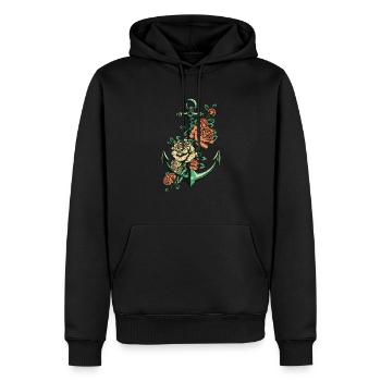 Anker mit Rosen Tattoo - Nautisch Wasser Schiff - Männer Premium Bio Hoodie - Schwarz - Vorne - Nico (187cm)