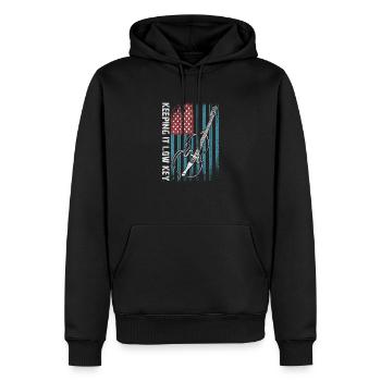Plus de basses - pas d’aigus - contrebasse avec drapeau - Sweat à capuche Premium bio Homme - noir - Devant - Nico (187cm)