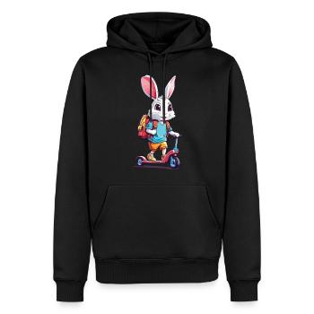 Fröhlicher Schulkind Hase Tretroller Design - Männer Premium Bio Hoodie - Schwarz - Vorne - Nico (187cm)