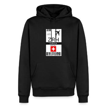Carte d’embarquement à Zurich, Suisse - Aéroport ZRH - Sweat à capuche Premium bio Homme - noir - Devant - Nico (187cm)