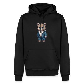 Cute teddy bear with denim jacket - Men’s Premium Organic Hoodie - black - Front - Nico (187cm)