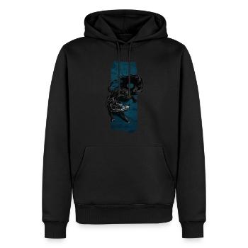 Sentinelle de l’ombre : Loup de l’ombre mythique - Sweat à capuche Premium bio Homme - noir - Devant - Nico (187cm)