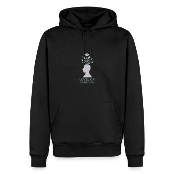 Level Up Your Life – Inneres Wachstum - Männer Premium Bio Hoodie - Schwarz - Vorne - Nico (187cm)