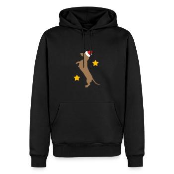 Joyeux Noël avec teckel avec bonnet de Père Noël - Sweat à capuche Premium bio Homme - noir - Devant - Nico (187cm)