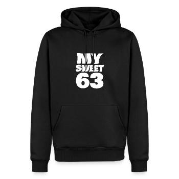 63 - Men’s Premium Organic Hoodie - black - Front - Nico (187cm)