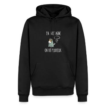 en bretagne on vit pluvieux - Sweat à capuche Premium bio Homme - noir - Devant - Nico (187cm)