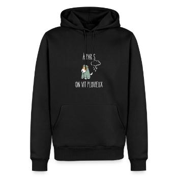 à paris on vit pluvieux - Sweat à capuche Premium bio Homme - noir - Devant - Nico (187cm)