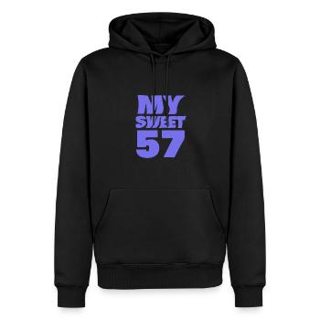 Age 57 - Men’s Premium Organic Hoodie - black - Front - Nico (187cm)