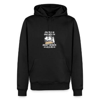 Einer von uns beiden Bäcker Brot backen - Männer Premium Bio Hoodie - Schwarz - Vorne - Nico (187cm)