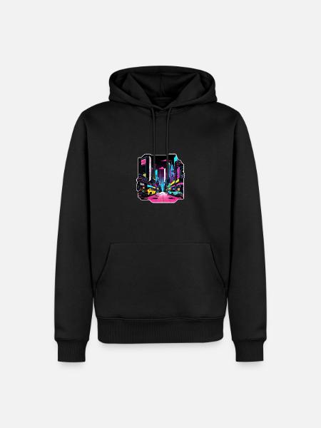 Neonlichter fahren in dystopischer Stadt - Männer Premium Bio Hoodie - Schwarz