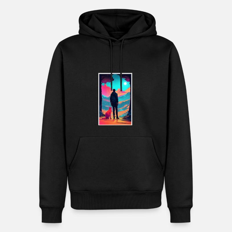 Explorateur avec chat - Sweat à capuche Premium bio Homme - noir