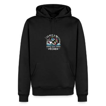 ce mec aime trop pêcher - Sweat à capuche Premium bio Homme - noir - Devant - Nico (187cm)
