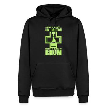 breton reduit duree rhum pharmacie alcool humour v - Sweat à capuche Premium bio Homme - noir - Devant - Nico (187cm)