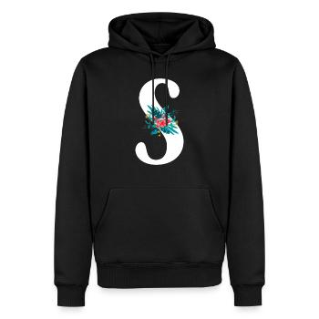 lettre S fleuris - Sweat à capuche Premium bio Homme - noir - Devant - Nico (187cm)