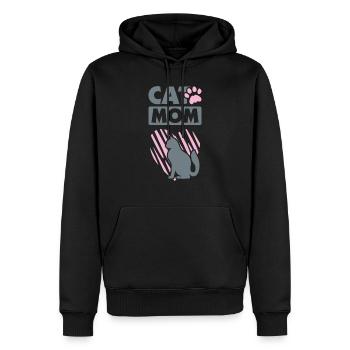 Maman chat. Signe - Sweat à capuche Premium bio Homme - noir - Devant - Nico (187cm)