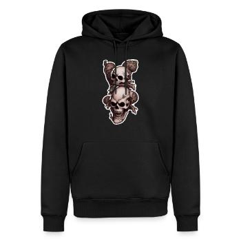 deux cranes - halloween - rock - Sweat à capuche Premium bio Homme - noir - Devant - Nico (187cm)