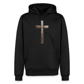Holzkreuz - Männer Premium Bio Hoodie - Schwarz - Vorne - Nico (187cm)