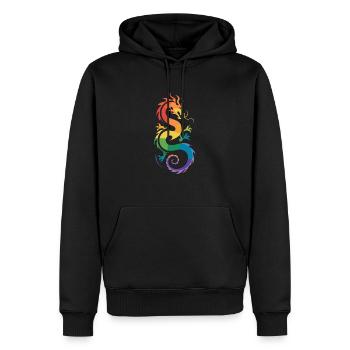 Regenbogen-Drache: Magische Vielfalt - Männer Premium Bio Hoodie - Schwarz - Vorne - Nico (187cm)