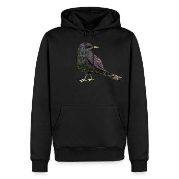 Un dessin à l’aquarelle d’un étourneau sanstour - Sweat à capuche Premium bio Homme - noir - Devant - Nico (187cm)