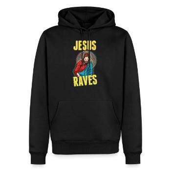 Jésus s’extasie EDM Techno Rave parti de fer - Sweat à capuche Premium bio Homme - noir - Devant - Nico (187cm)