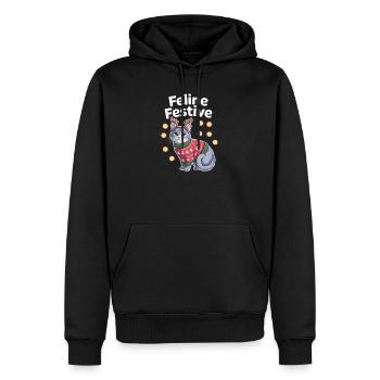 Feline Festive Weihnachtliche Katze Mit Geweih - Männer Premium Bio Hoodie - Schwarz - Vorne - Nico (187cm)