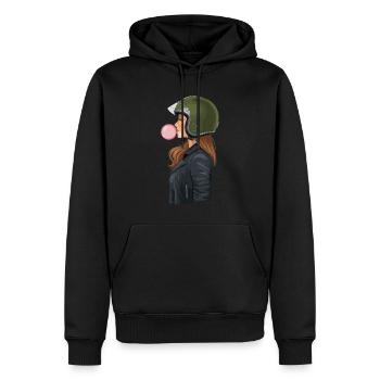 Coole Motorradfahrerin Bikerin kaut Kaugummi - Männer Premium Bio Hoodie - Schwarz - Vorne - Nico (187cm)