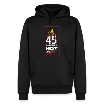 45. Geburtstag and still hot - Männer Premium Bio Hoodie - Schwarz - Vorne - Nico (187cm)
