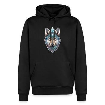 Wolf Aquarell Wald Waldtier Wildtier Mandala Tier - Männer Premium Bio Hoodie - Schwarz - Vorne - Nico (187cm)