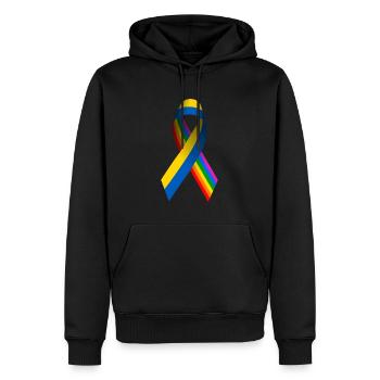 Ruban de paix ukrainien avec drapeau arc-en-ciel - Sweat à capuche Premium bio Homme - noir - Devant - Nico (187cm)