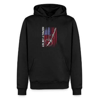 Plus de basses - pas d’aigus - contrebasse - Sweat à capuche Premium bio Homme - noir - Devant - Nico (187cm)