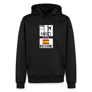 Carte d’embarquement à Madrid, Espagne - Billet d’avion MAD - Sweat à capuche Premium bio Homme - noir - Devant - Nico (187cm)