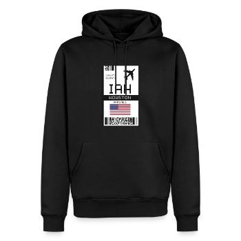 Bordkarte für Houston, Texas - IAH Flughafenticket - Männer Premium Bio Hoodie - Schwarz - Vorne - Nico (187cm)